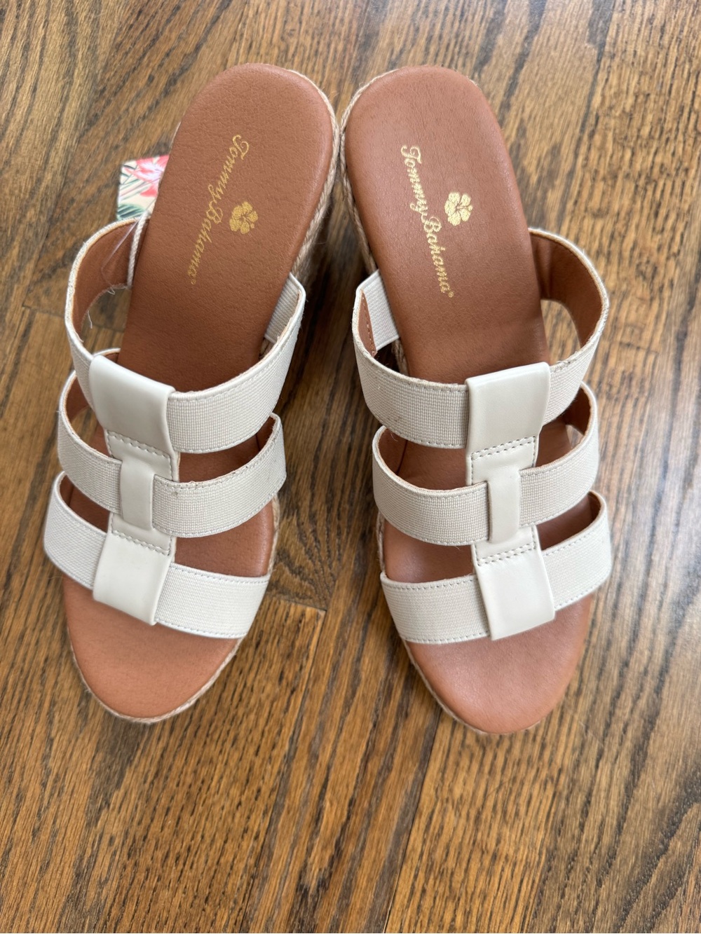 Tommy Bahama White/Beige Espadrille Wedge Slide Sandals with Triple Straps - Picture 4 of 8